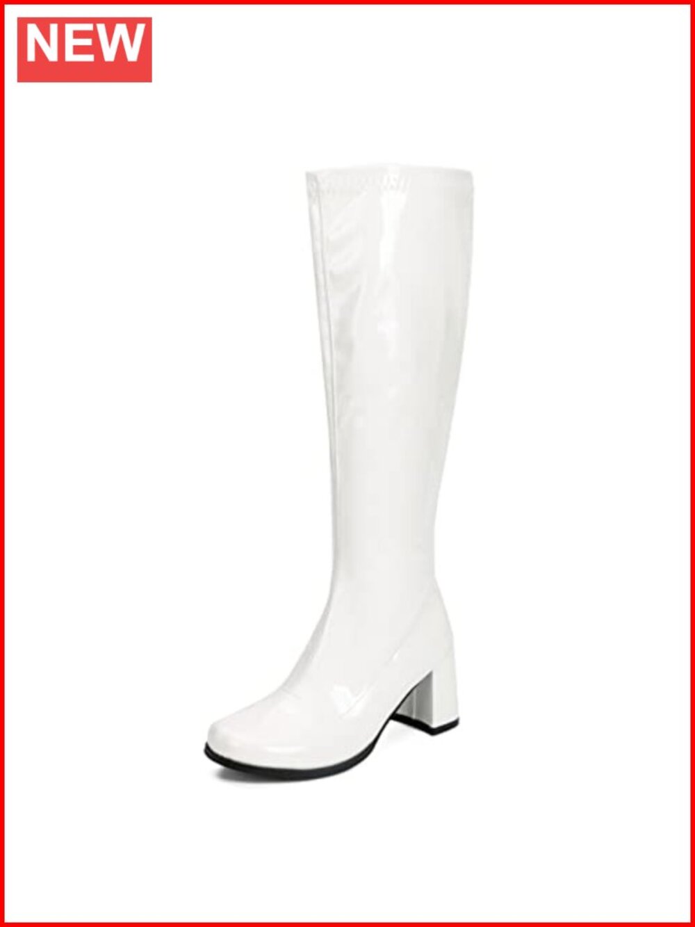 Women's Knee High Gogo Boots Chunky Block Heel Square Toe PU Zip